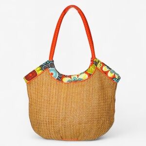 Vera Bradley Flower Straw Bucket Tote Shoulder Bag